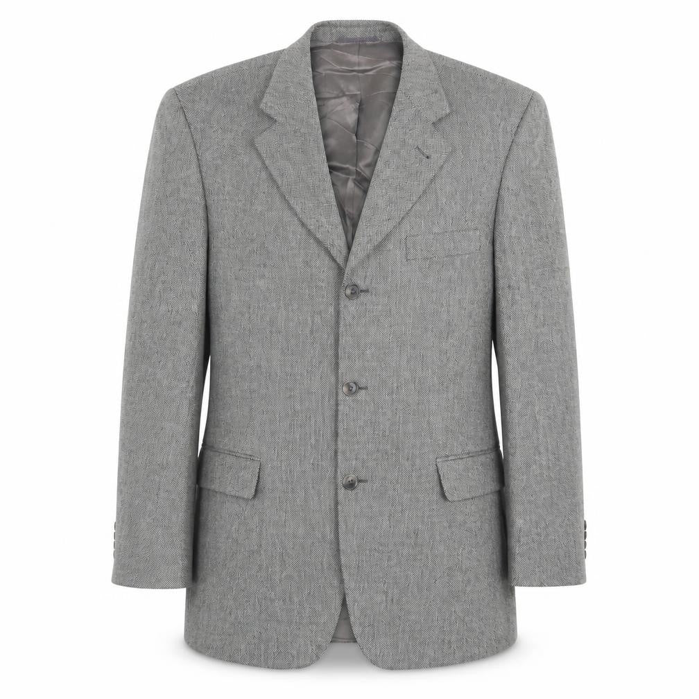 Front view of ROY ROBSON men’s grey plaid wool jacket suit jacket, size 42