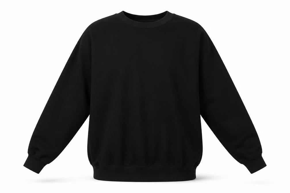 Front view of H&M men’s black camel pullover sweatshirt, size S