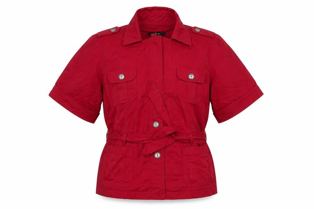 Front view of Style & Co. women’s red jacket, size L, button