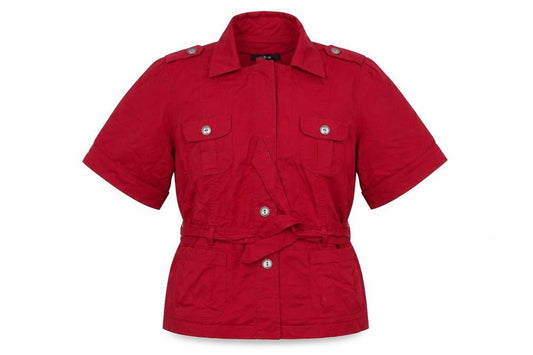 Front view of Style & Co. women’s red jacket, size L, button
