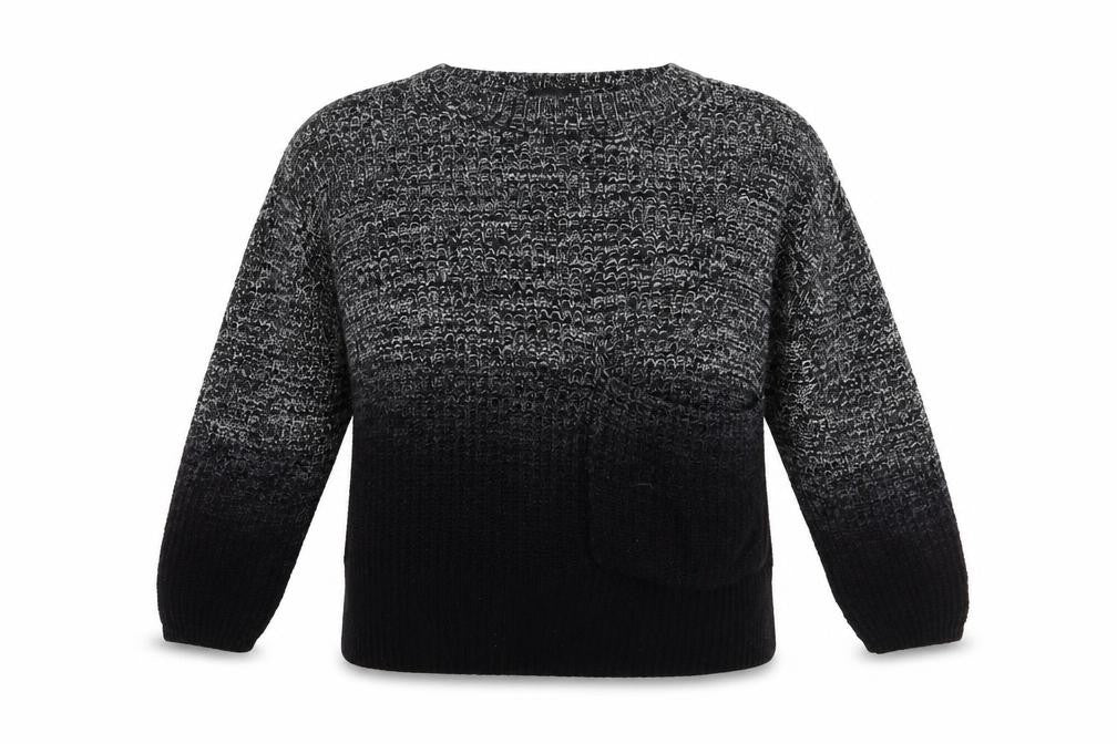 Front view of Topshop women’s black crew neck acrylic jumper, size UK 10