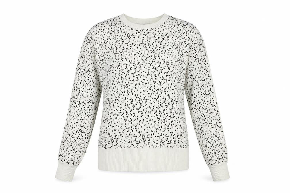 Front view of Next women’s white crew neck geometric viscose jumper, size UK 8