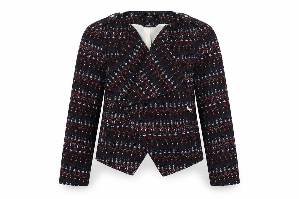 Front view of H&M women’s black geometric jacket blazer, size UK 10