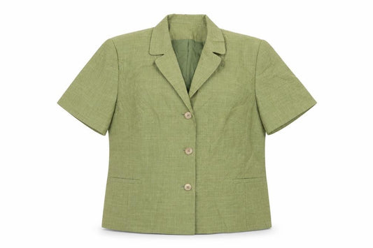 Front view of Debenhams women’s green jacket blazer, size UK 16, button