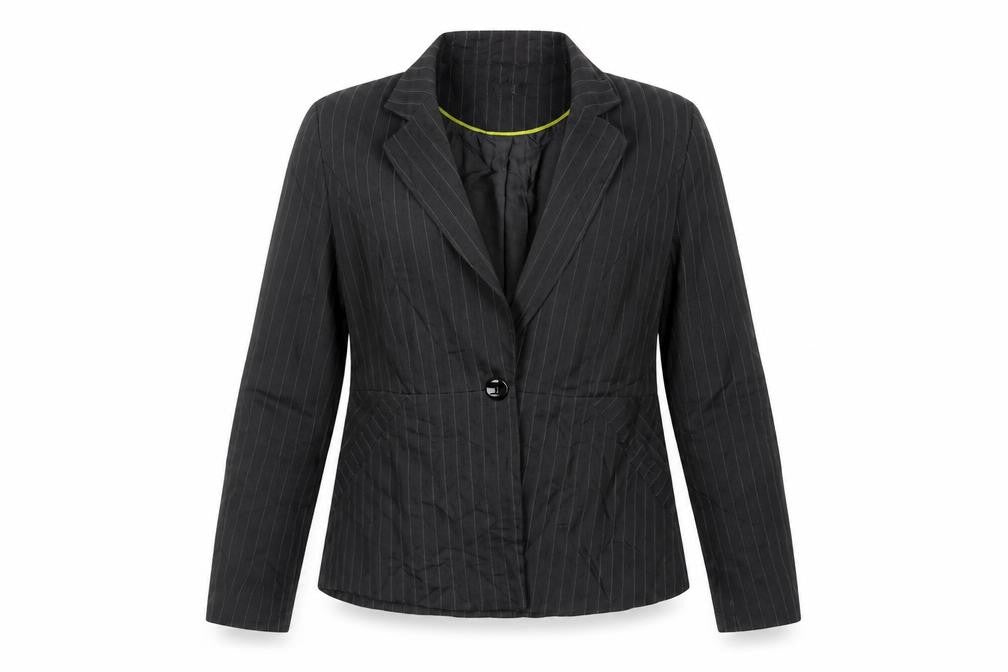 Front view of George women’s grey striped jacket blazer, size UK 16, button