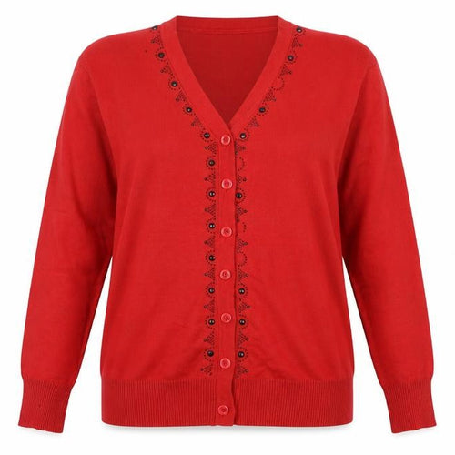 Wishwood Womens Red V-Neck  Polyester Cardigan Jumper Size L