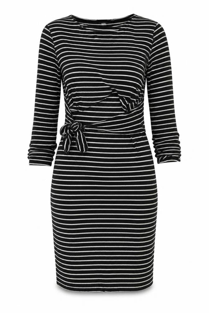 JoJo Maman Bébé Womens Black Striped Viscose Jumper Dress  Size S  Round Neck Pullover