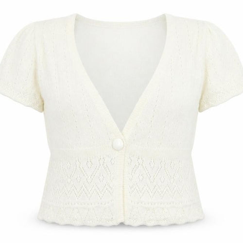 EWM Womens Ivory V-Neck  Acrylic Cardigan Jumper Size 14