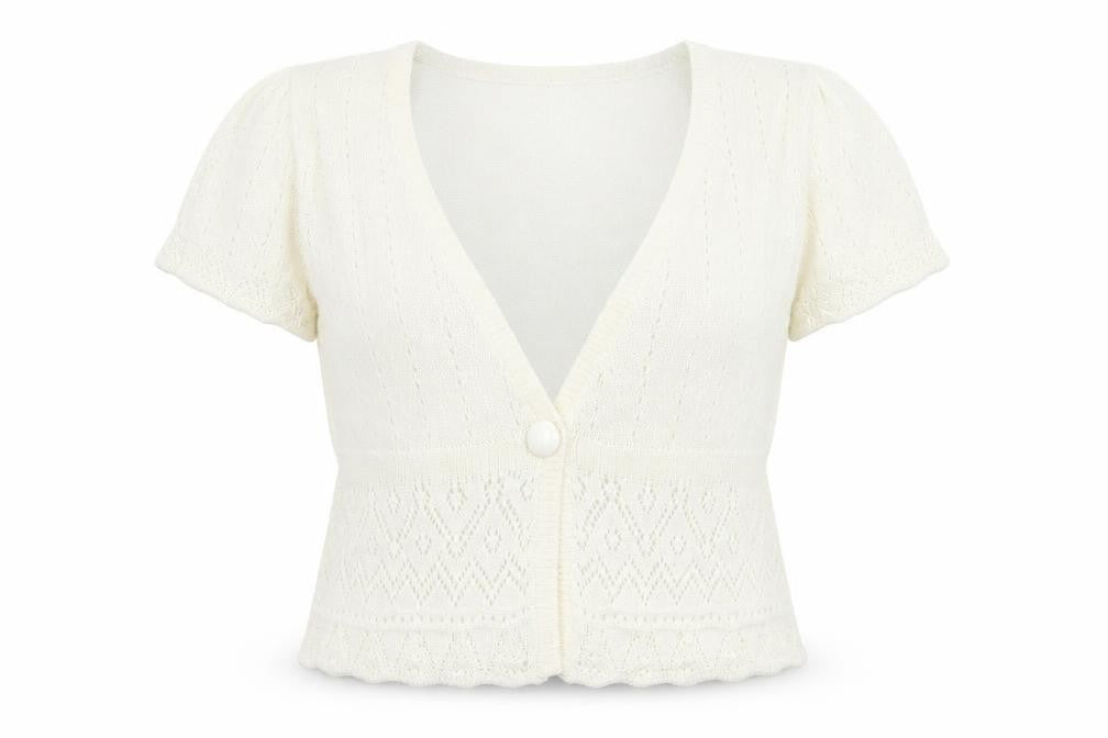 EWM Womens Ivory V-Neck  Acrylic Cardigan Jumper Size 14