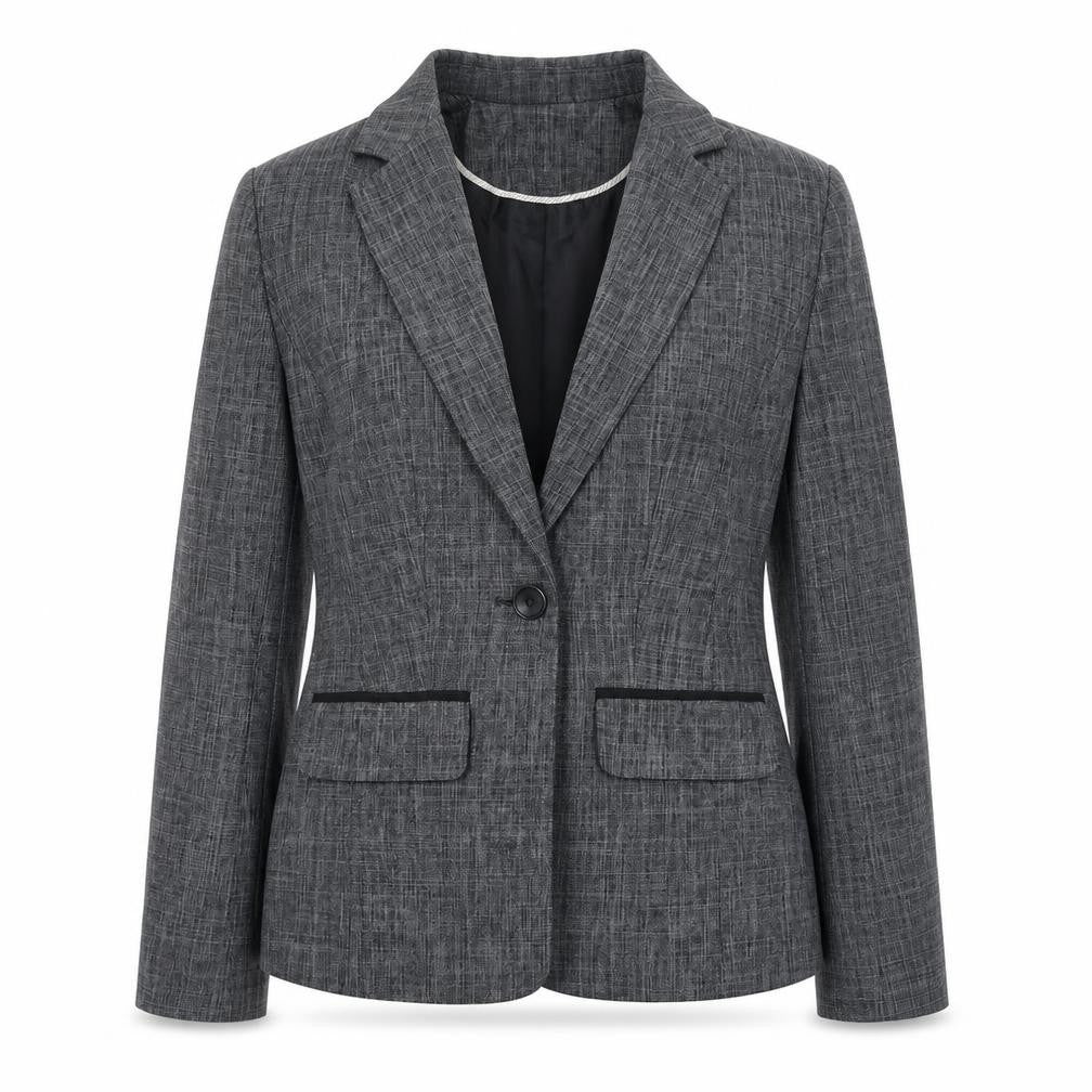 Front view of Papaya women’s grey jacket blazer, size UK 12, button