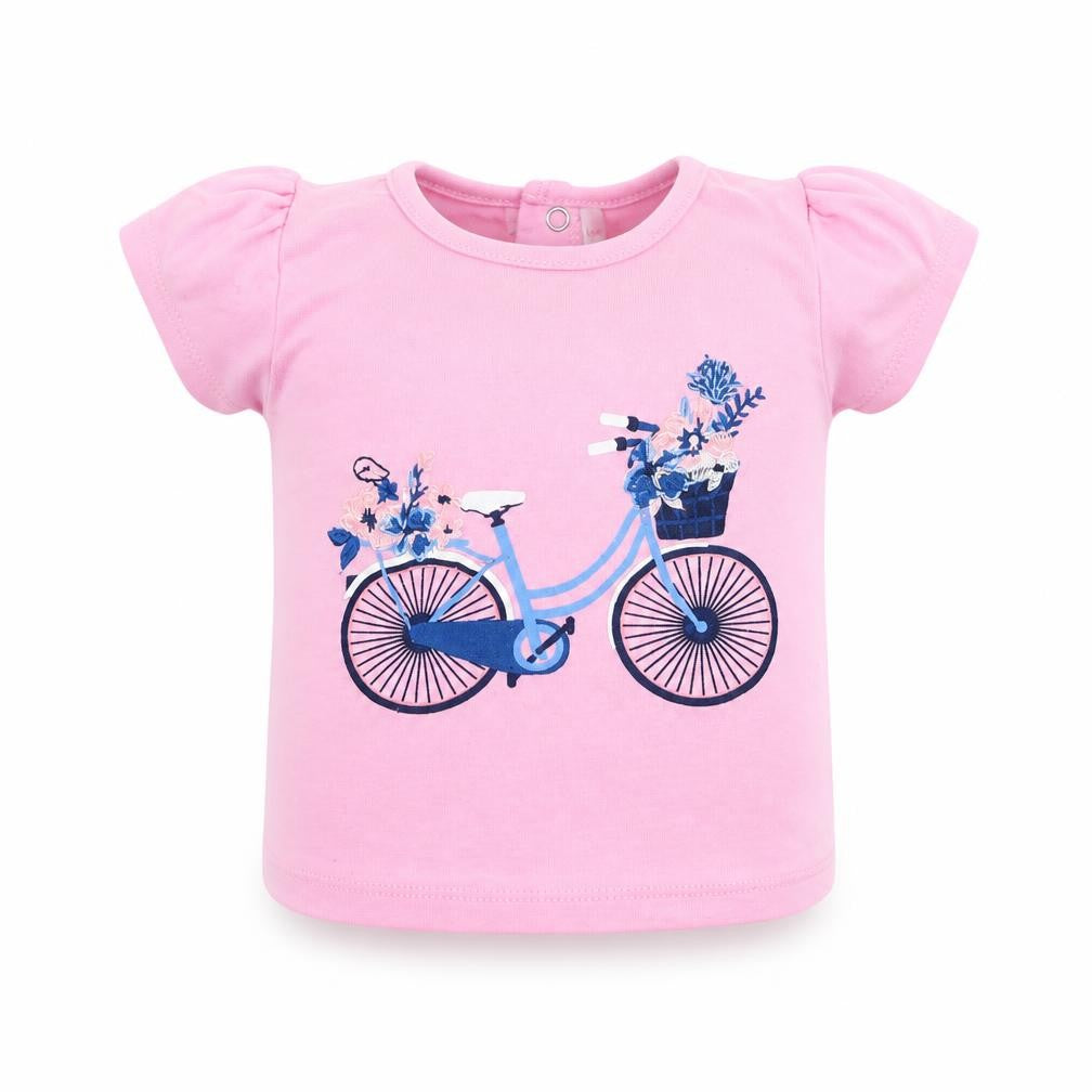 Mini Moi Girls Pink  Cotton Basic T-Shirt Size 3-6 Months Round Neck Pullover - Bike