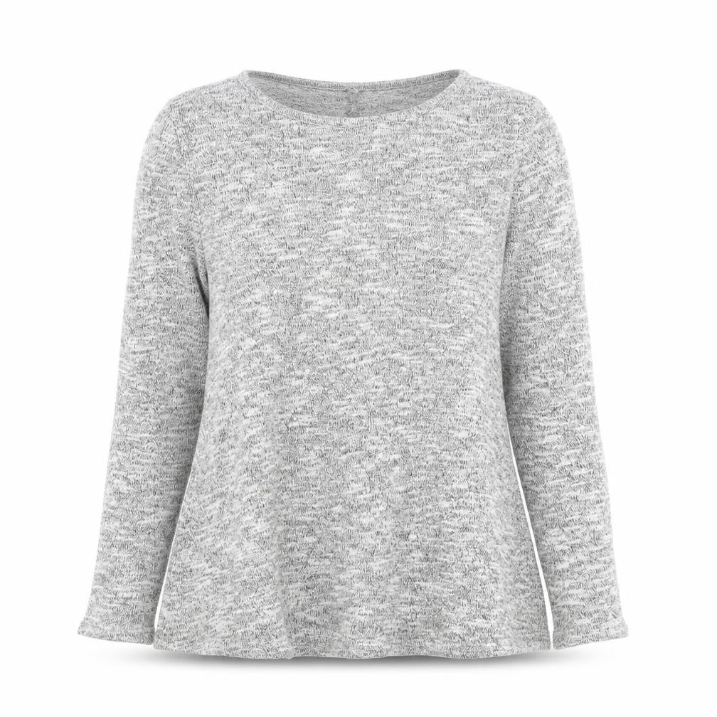 Front view of New Look women’s grey round neck viscose jumper, size UK 8