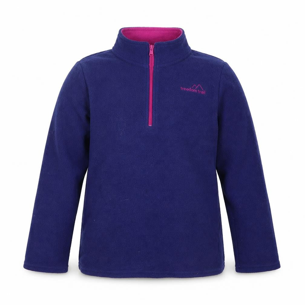 Front view of Freedom Trail girls’ blue jacket, size 7-8, years zip