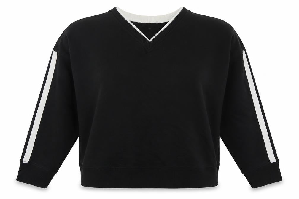 Front view of New Look women’s black cotton pullover sweatshirt, size UK 12, pullover