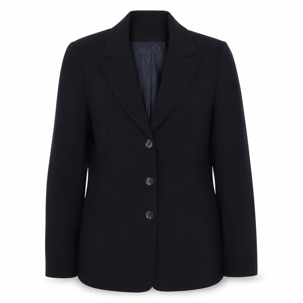 Front view of AMARANTO women’s blue polyester jacket suit jacket, size UK 10