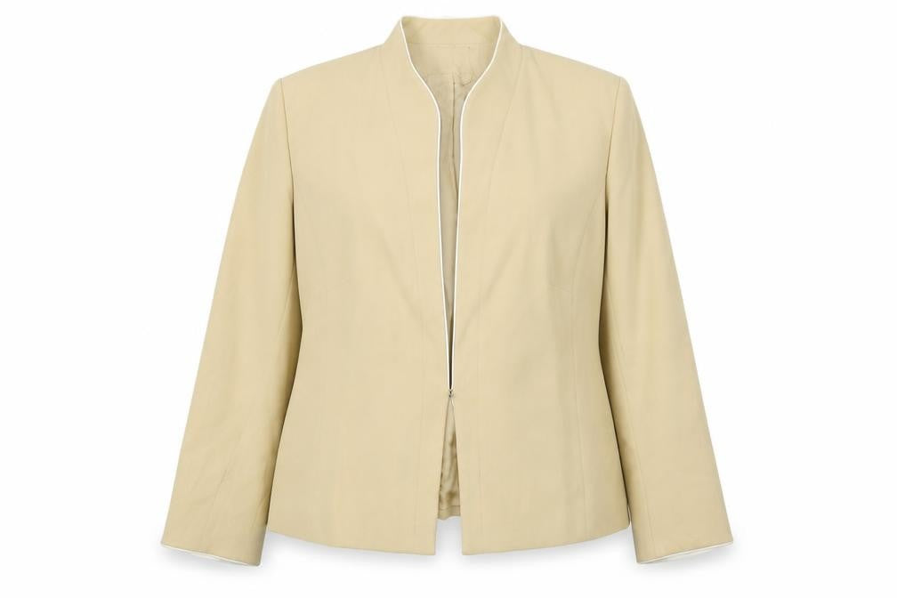 Front view of Roman women’s beige jacket, size UK 22, hook & eye