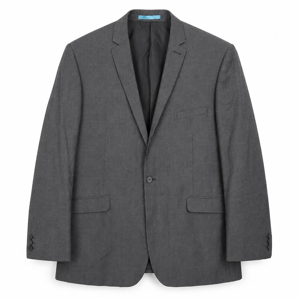 Front view of Burton men’s grey polyester jacket suit jacket, size 46