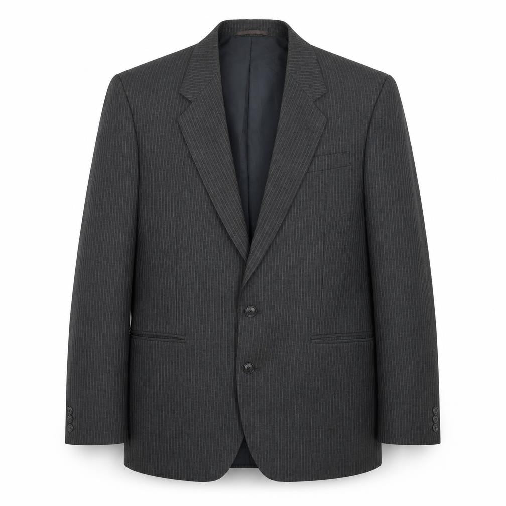 Front view of C&A men’s grey striped polyester jacket suit jacket, size 42