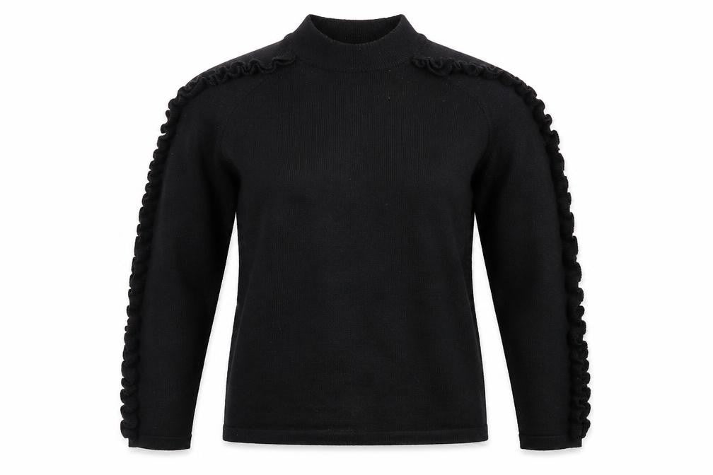Front view of Matalan women’s black mock neck polyester jumper, size UK 10