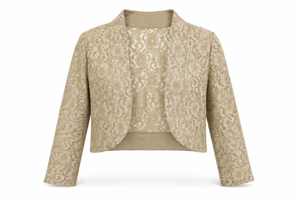 Front view of Nina Leonard women’s beige jacket, size M