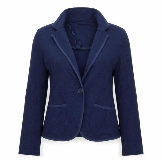Front view of New Look women’s blue jacket, size UK 8, button