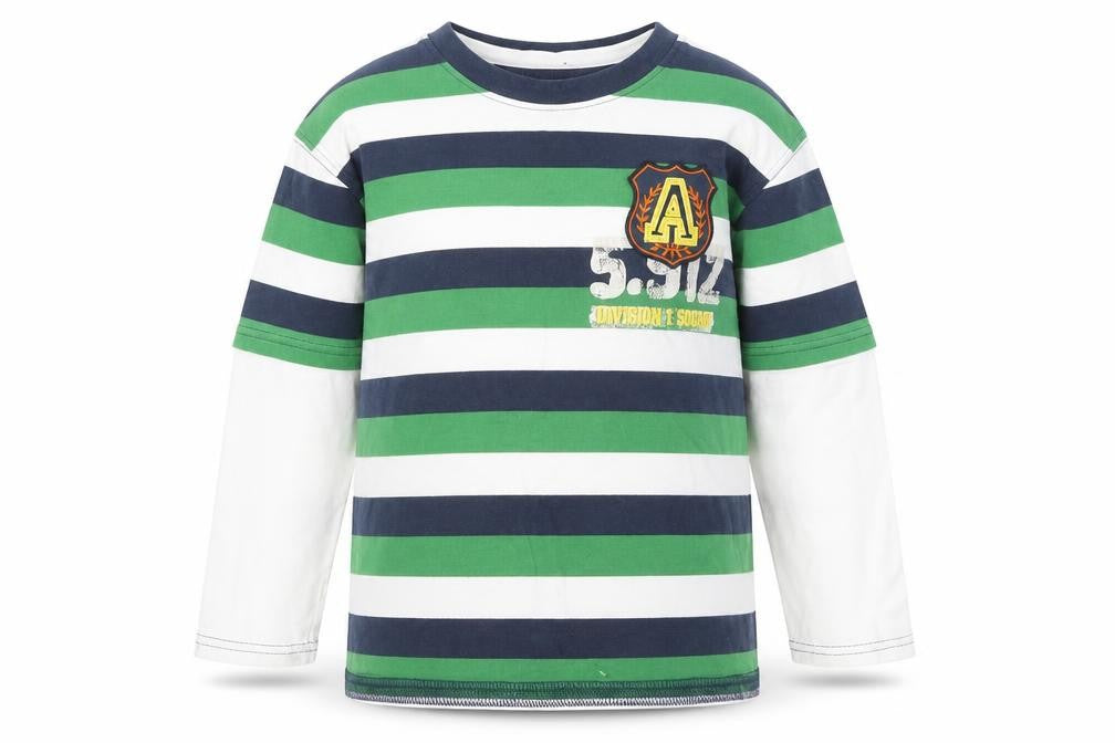 Front view of Cherokee boys’ multicoloured striped cotton basic t-shirt, size 7-8, years round neck