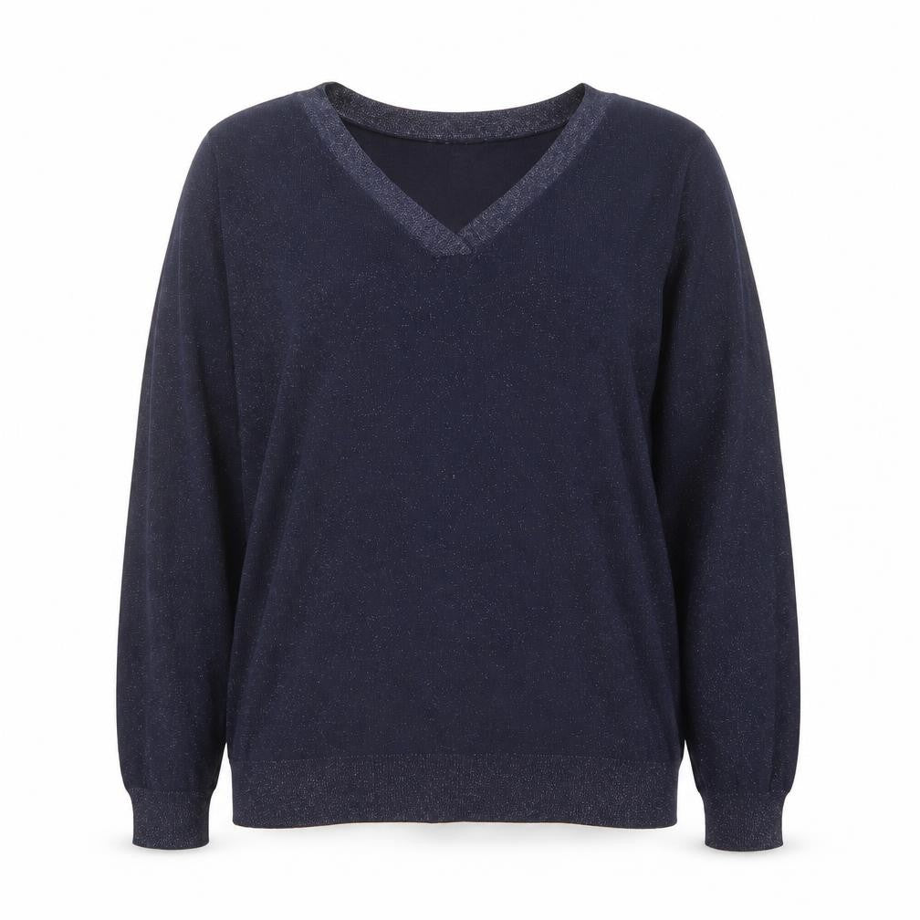 Front view of Maine New England women’s blue viscose basic t-shirt, size UK 18, v-neck