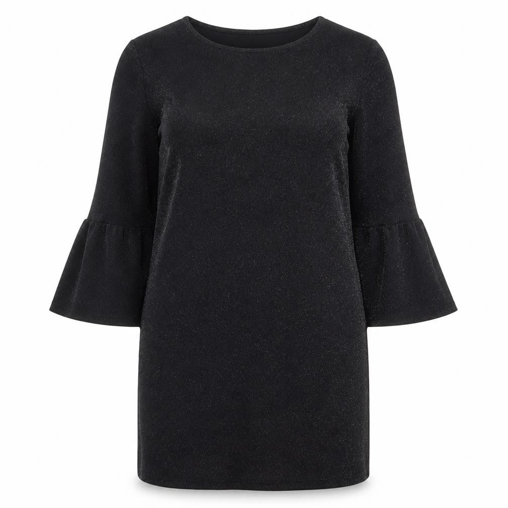 Front view of F&F women’s black polyamide shift, size UK 14, round neck