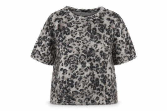 Front view of River Island women’s multicoloured round neck animal print polyester jumper, size UK 10