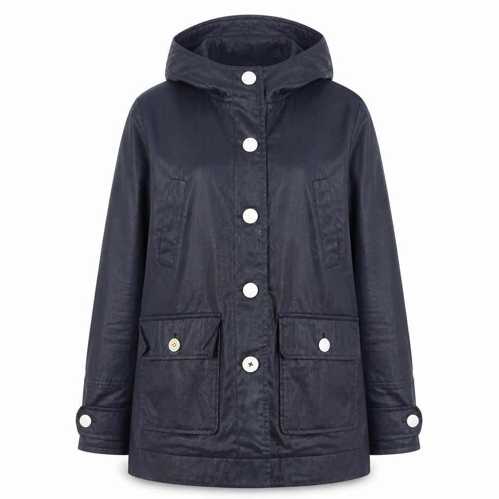 Front view of Topshop women’s blue jacket coat, size UK 10