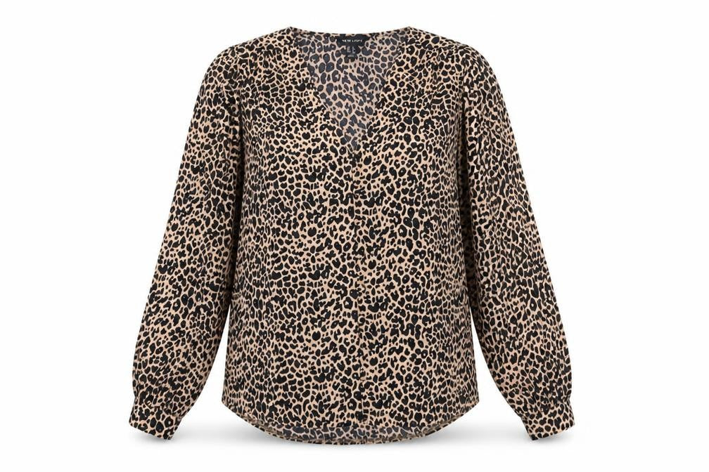 Front view of Primark women’s multicoloured animal print polyester basic button-up, size UK 6, v-neck