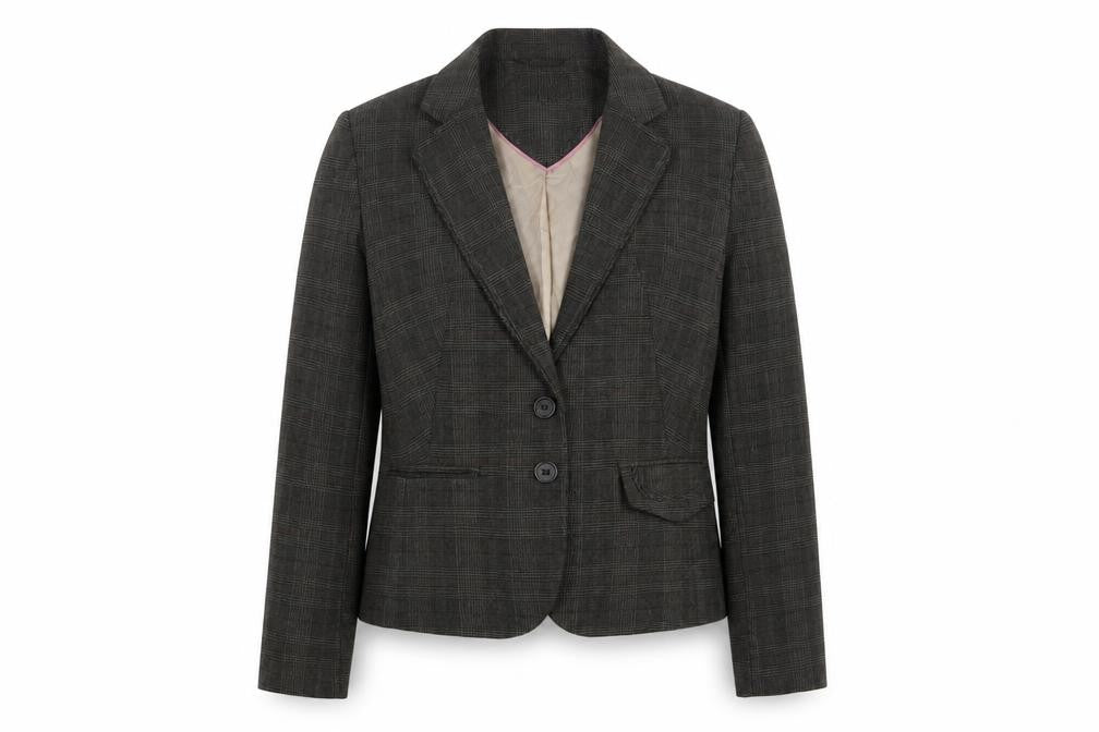 Front view of Next women’s brown houndstooth polyester jacket blazer, size UK 12