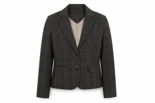 Front view of Next women’s brown houndstooth polyester jacket blazer, size UK 12