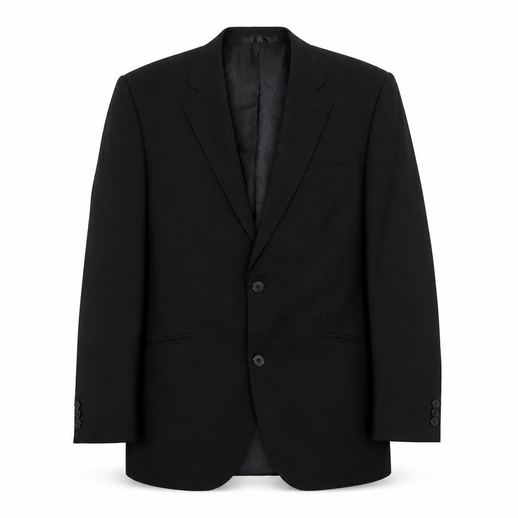 Front view of Tom English men’s black polyester jacket suit jacket, size 38