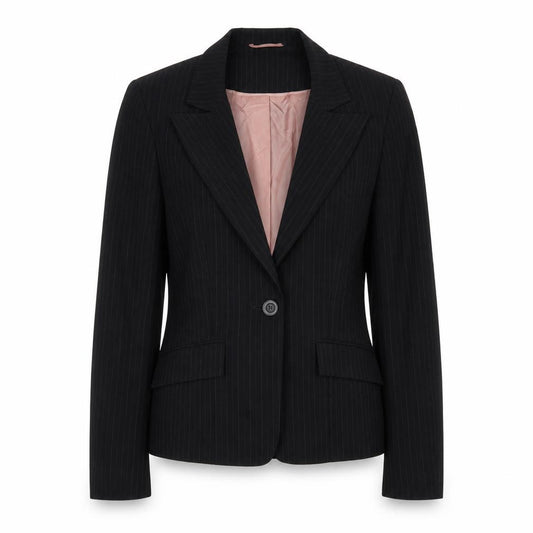 Front view of Lime women’s black jacket blazer, size UK 12, button
