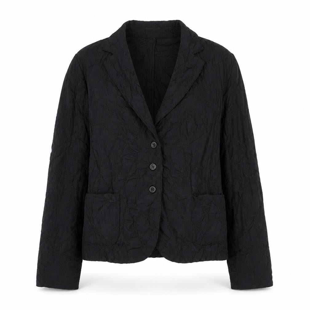 Front view of Tendenza women’s black geometric polyester jacket suit jacket, size S