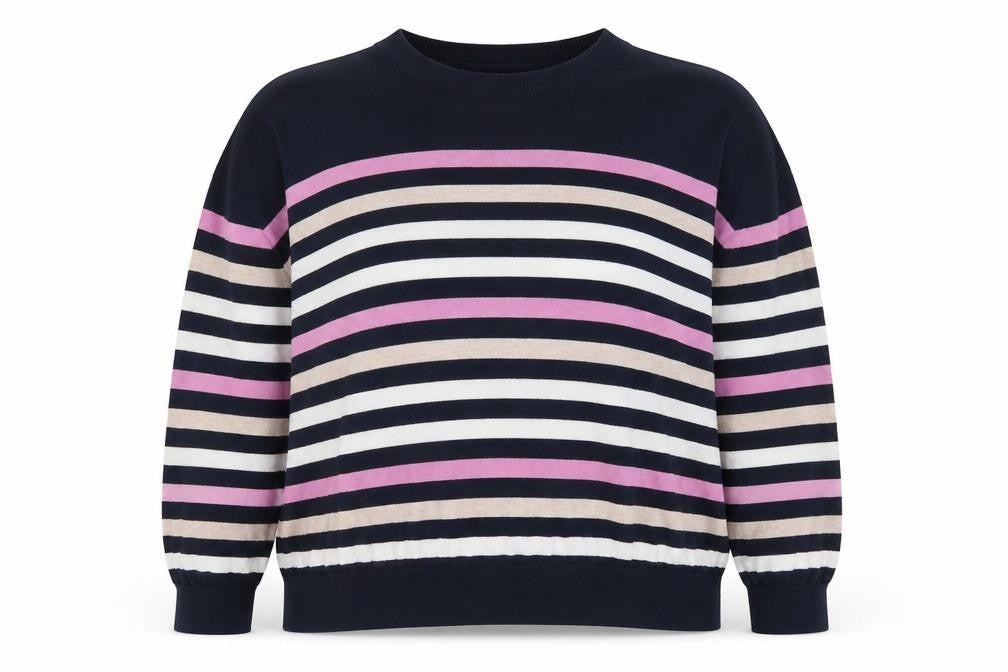 Marks and Spencer Womens Multicoloured Round Neck Striped 100% Cotton Pullover Jumper Size XL