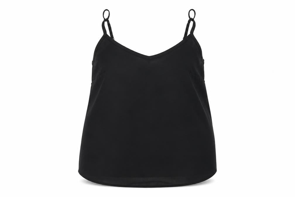 Front view of Atmosphere women’s black polyester tunic blouse, size UK 10, v-neck