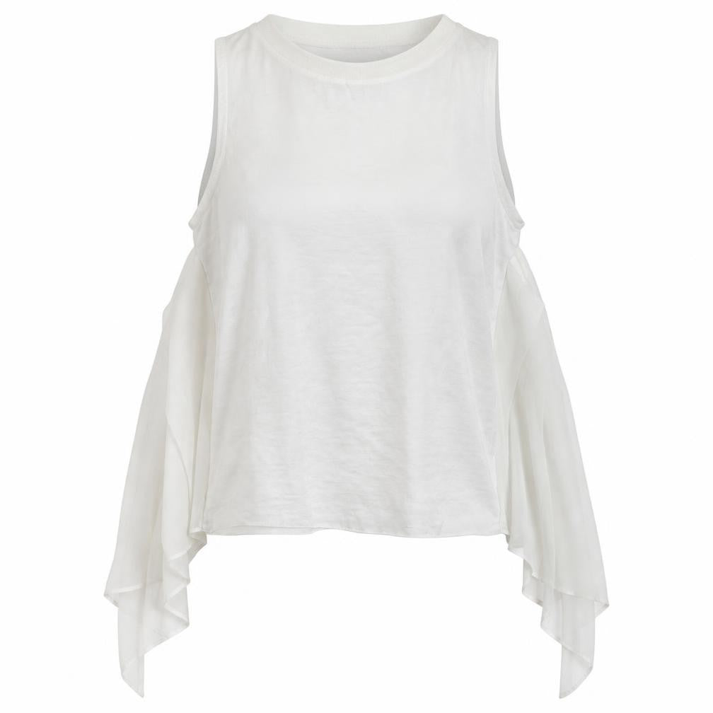 Front view of Light Before Dark women’s white polyester basic blouse, size XS, round neck