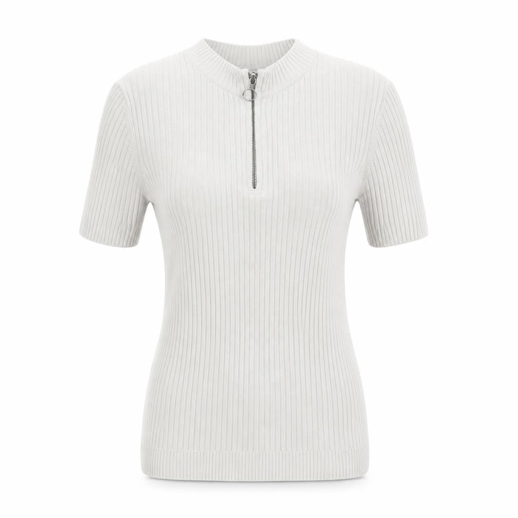 Front view of Savida women’s white high neck acrylic jumper, size UK 6