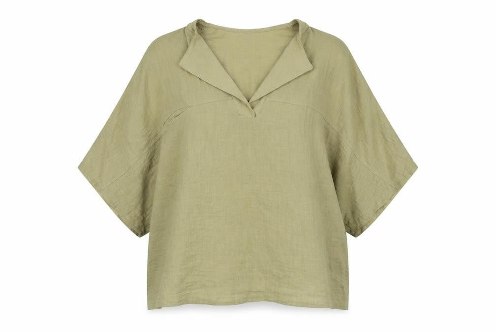 Front view of Perry women’s green viscose basic blouse one size v-neck