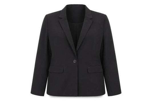 Front view of Matalan women’s grey polyester jacket suit, size UK 14