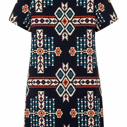 New Look Womens Blue Geometric Polyester Pencil Dress  Size 8  Round Neck