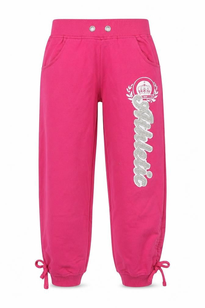Front view of Denim & Co. women’s pink polyester jogger trousers, size UK 8, 20-inch leg regular