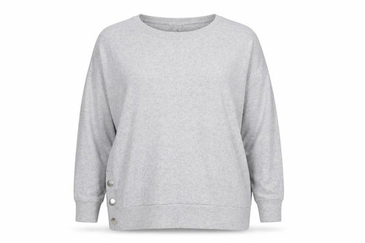Front view of Next women’s grey round neck polyester jumper, size UK 14