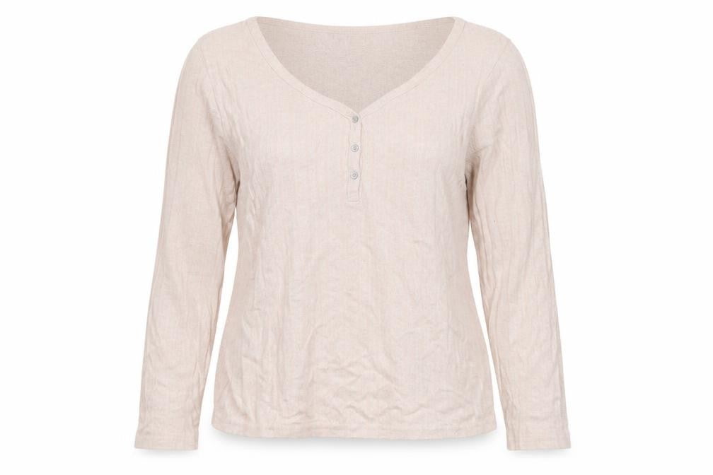 Front view of Primark women’s pink v-neck viscose jumper, size UK 12