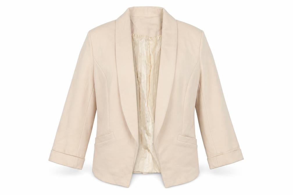 Front view of Exhibit women’s blue jacket blazer, size UK 8