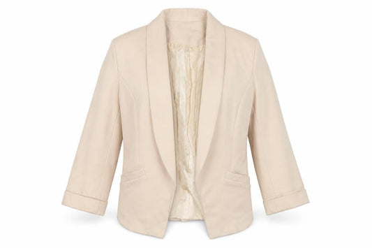 Front view of Exhibit women’s blue jacket blazer, size UK 8