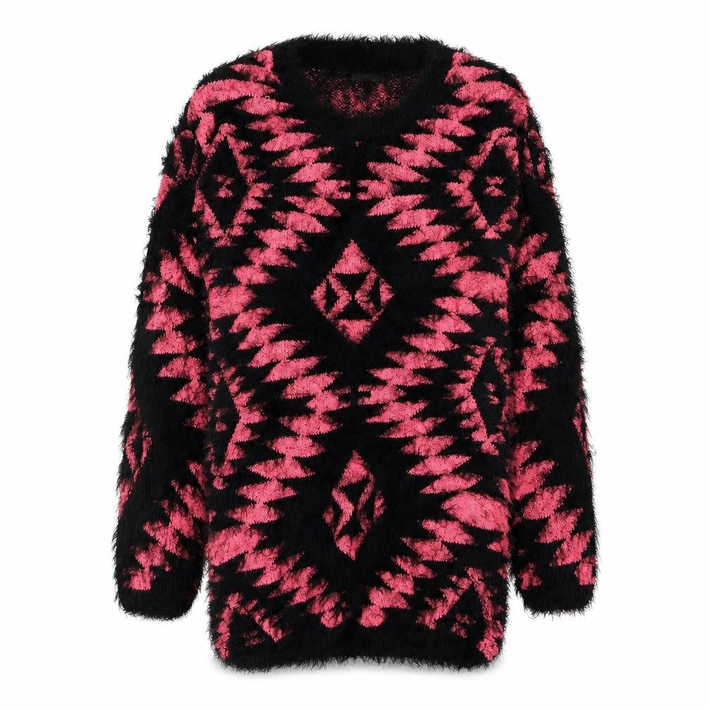 Front view of Quiz women’s multicoloured v-neck geometric polyester jumper, size S