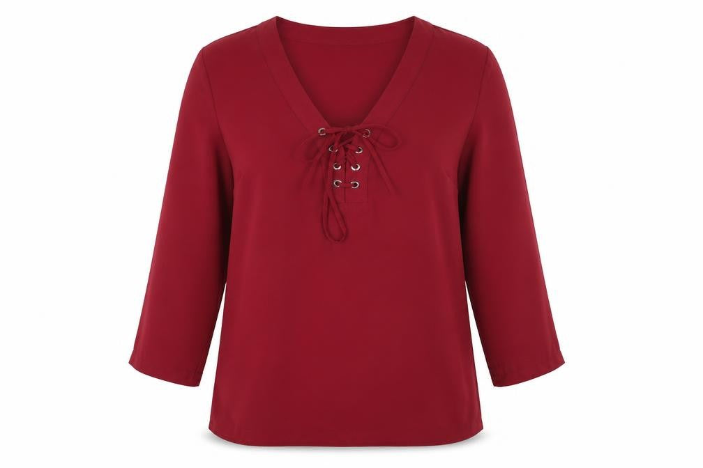Front view of Atmosphere women’s red polyester basic blouse, size UK 10, v-neck